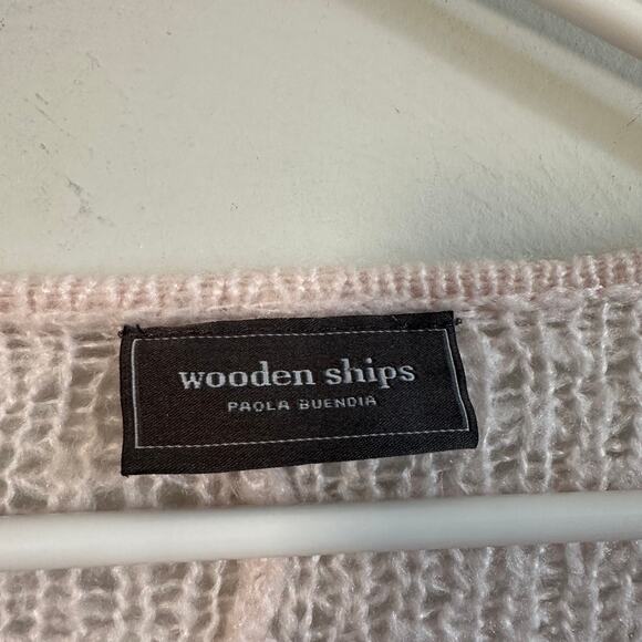 Wooden Ships Open Knit Fuzzy Light Pink Oversized Sweater - Picture 6 of 7